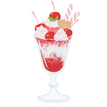 illustration cute ice cream strawberry sundae by digital painting