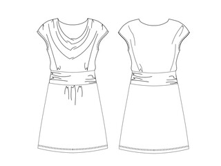 Vector top fashion , woman set technical drawing, flat, template, sketch. Jersey or woven fabric , white color