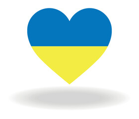 A yellow and blue heart with a shadow.  Ukraine. Sign, icon. Vector on white background