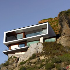 Obraz na płótnie Canvas Modern and minimalistic cliff house on a mountain cliff