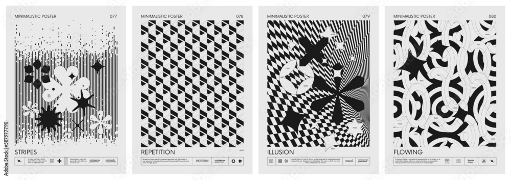 Aufkleber Abstract modern geometric vector Minimalistic Posters with simple shapes in black and white and silhouette of basic geometric figures, composition graphic design, set 20