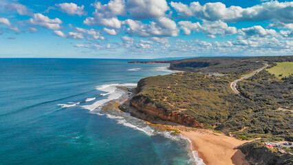 Aerial view of Torquay Beach along the Great Ocean Road, Australia