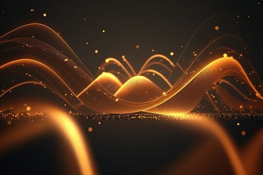 abstract futuristic  background with gold glowing neon moving high speed wave lines and bokeh lights. Data transfer concept Fantastic wallpaper, AI Generetive