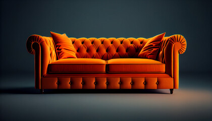 Generative AI image of interior design with orange sofa. Architecture concept