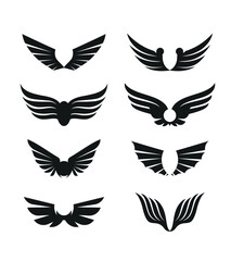 Set black wings and outline icons. Royalty Free Vector Files.