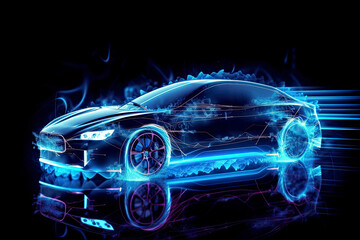 Abstract speed electric cars In the illustration, electric cars are powered by electric energy. Future energy.on blue background