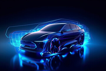 Abstract speed electric cars In the illustration, electric cars are powered by electric energy. Future energy.on blue background