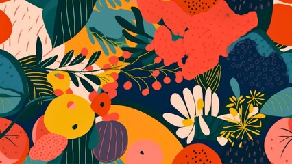 Seamless pattern, fruits plants, and flowers , generative aI