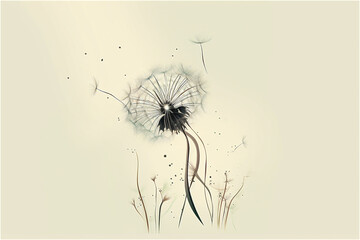 Beautiful fluffy dandelion flower on beige background. Generative AI.