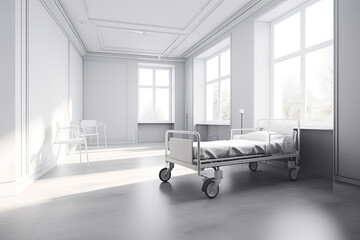Empty bed in white nursing home or a clinic (3d rendering)
