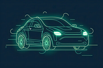 Green eco car with charge plug isolated hybrid vehicle thin line icon