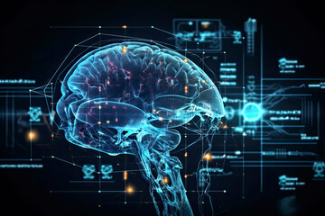 Diagnostics and treatment of diseases of the brain with modern research. Concept of x-ray examination of the brain. Diagnostics, treatment of diseases such as alzheimer and parkinson - obrazy, fototapety, plakaty