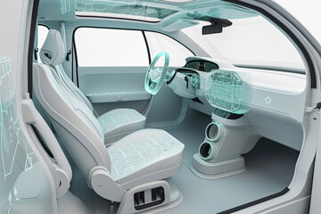 inside electric car.3d render and illustration