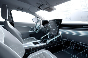 inside electric car.3d render and illustration