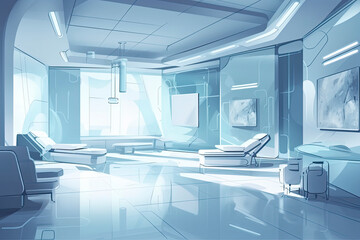 Modern Hospital interior with lamps and ultra modern devices, technology in modern clinic