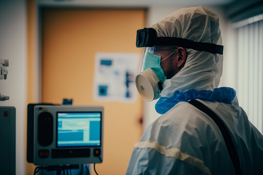 Doctor In A Protective Suit And Face Mask In The Virus Ward Of The Hospital Coronavirus Pandemic Generative AI