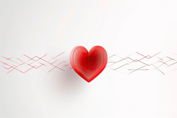 Red heart with white pulse line on white background. Heart pulse, heartbeat lone