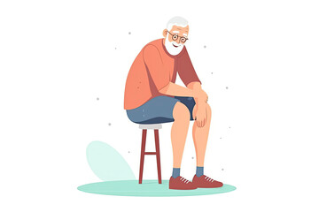 Fototapeta na wymiar Senior man have knee pain, leg pain in flat design on white background
