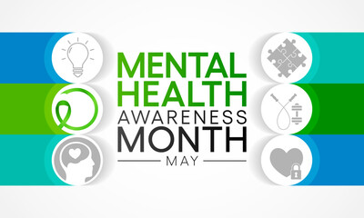 Mental health awareness month observed each year in May. it includes our emotional, psychological, and social well-being. It affects how we think, feel, and act. Vector illustration
