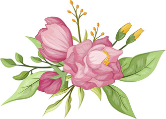 Peonies flower blossom bouquet with bid and leaves nature