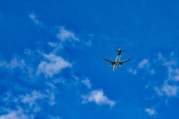Fototapeta na wymiar Mahe Seychelles 4.04.2023 Air Seychelles flight landing, flight came from south Africa