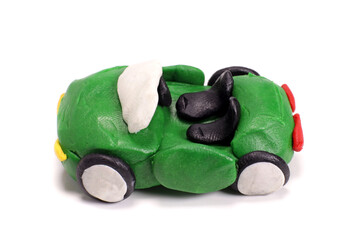 Plasticine green passenger car cabriolet car isolated on white