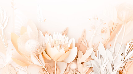 Plakat abstract background with beautiful paper flowers in soft beige tones . generative AI