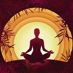 Woman silhouette sitting in pose of yoga. Meditation in lotus.