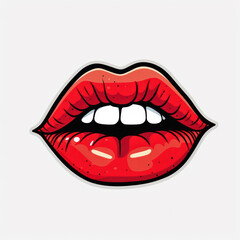 sticker Beautiful red  lips isolated on white . generative AI