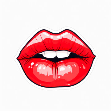 sticker Lips with red lipstick. generative AI