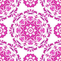 Seamless pattern handdrawn watercolor ornament pink and white with floral elements