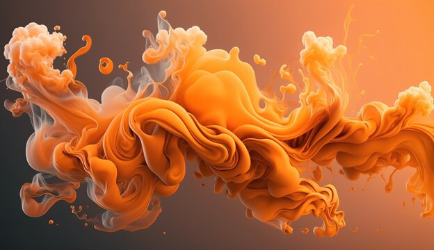 Generative AI, Flowing light apricot crush smoke with splashes. Soft fluid banner, spring female mood, 3D effect, modern macro realistic abstract background illustration, ink in water effect.	
