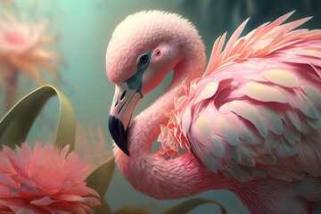 Image of a pink flamingo. illustration. Generative AI.