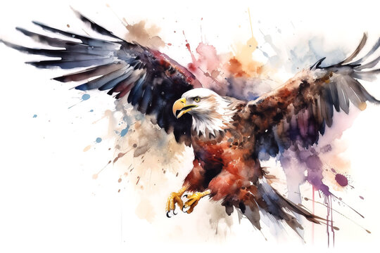 Image of beautiful watercolor painting of an eagle. Bird. illustration. Generative AI.