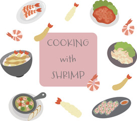 エビを使った料理のイラストセット