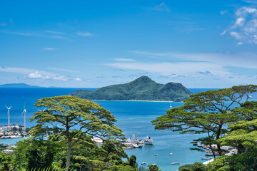 View of St Anne marine park and port from sans sousi road, Mahe Seychelles 2