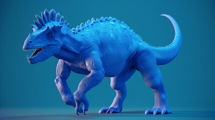 Blue cute dinosaur on the blue background