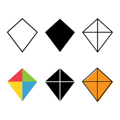 Set of Fly kite icon, hobby outdoor activity symbol, wind air game vector illustration