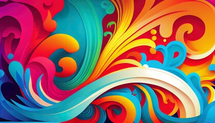 Vibrant, colorful background featuring an abstract pattern and a central figure symbolizing artistry. Painting style drawings. Generative AI.