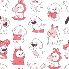 Cute dogs vector cartoon seamless pattern background for wallpaper, wrapping, packing, and backdrop.