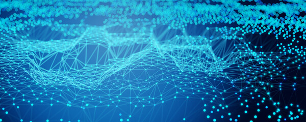 Blockchain technology. Network structure background. Artificial intelligence. Machine learning. Data background. Holographic map of the area. 3D rendering.