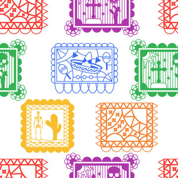 Papel picado vector cartoon seamless pattern background for wallpaper, wrapping, packing, and backdrop.