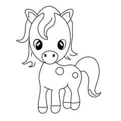 Cartoon horse coloring page. Cartoon horse drawing vector illustration.
