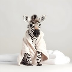 "Striped and Snuggled: Baby Zebra in a Bathrobe" | Nursery Room | Generative AI Artwork