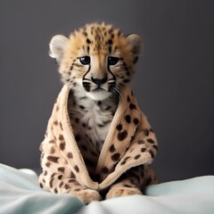 "Leopard Lounge: Little Cub in a Fuzzy Bathrobe" | Nursery Room | Generative AI Artwork