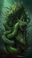 the Hydra is a monster with many heads, each of which can fire poisonous saliva at its victims - obrazy, fototapety, plakaty