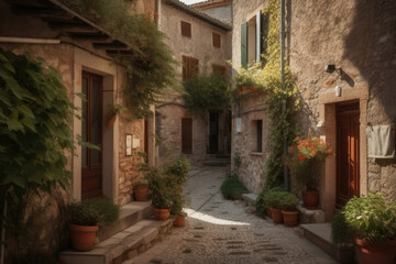 Fototapeta na wymiar An old street in an idyllic Italian village created with generative AI technology.