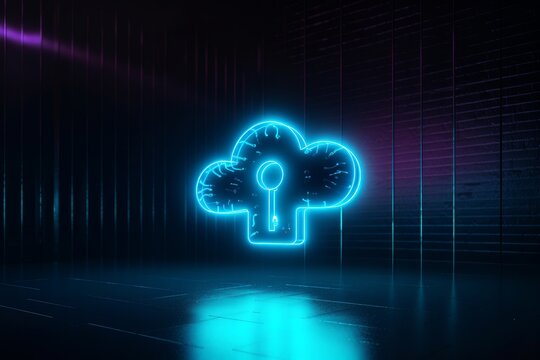 Secure Your Cloud Storage With A Stunning Neon Keyhole Icon - Octane Render And Hard-Ops Bring The Sci-fi Cinematic Design To Life In 8K No Blur, Generative AI