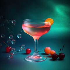 Glass of alcoholic drink with sliced blood orange on geometric background with shade. Summer refreshment concept. Sunlit flat lay. Minimal style.