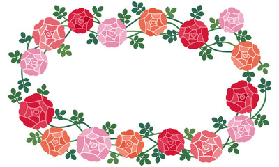 Obraz na płótnie Canvas 赤とピンクとオレンジのつるバラのフレーム